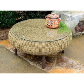 Tortuga Outdoor Round Wicker Coffee Table Wheat Lifestyle