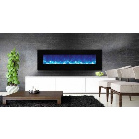 Amantii 60" Flush Mount fireplace with Black Glass Surround And Log set - Lifestyle