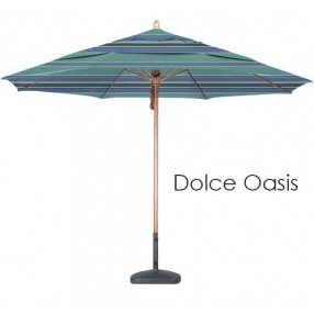 California Umbrella 11' FGlass Market Umbrella Pulley Open DV Marenti Wood - Sunbrella