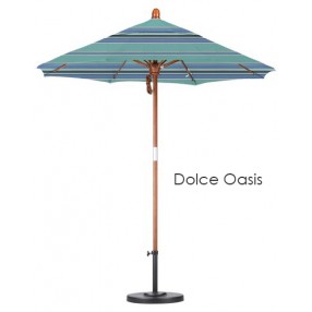 California Umbrella 7.5' Fiberglass Market Umbrella Pulley Open Marenti Wood - Sunbrella