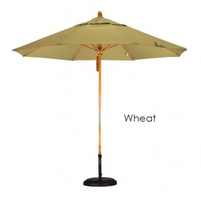 California Umbrella 9' Fiberglass Market Umbrella Pulley Open Marenti Wood - Sunbrella
