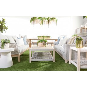 Essentials For Living Wrap Outdoor Coffee Table - Taupe & White Flat Rope, Gray Teak - Lifestyle