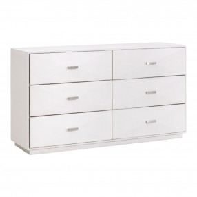 Essentials For Living Wynn Shagreen 6-Drawer Double Dresser - Pearl Shagreen, Brushed Stainless Steel - Front Side Angle