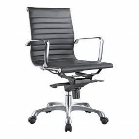 Moe's Home Collection Studio Swivel Chair Low Back in Black Vegan Leather - Front Side Angle