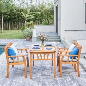Vifah Kapalua Honey Nautical 4-Piece Wooden Outdoor Dining Set with Bench, Front Angle