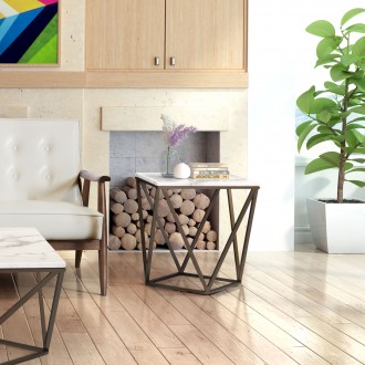 Zuo Modern Tintern End Table White and Antique Bronze - Angled