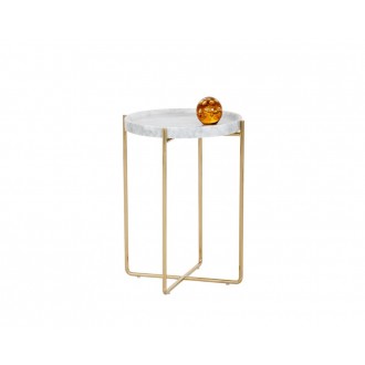 Sunpan Liv Side Table - White Marble - Front Angle with Decor