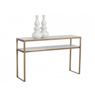Sunpan Evert Console Table - Front Side Angle with Decor