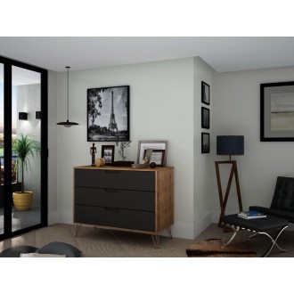Manhattan Comfort Rockefeller 3-Drawer Grey Dresser (Set of 2)