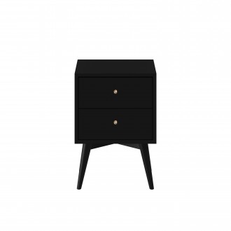 Alpine Furniture Flynn Mid Century Modern 2 Drawer Nightstand, Black - Front Angle
