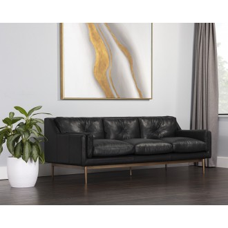  Sunpan Benton Sofa in Behike Ebony Leather - Lifestyle