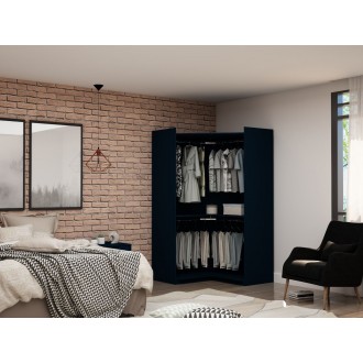 Manhattan Comfort Mulberry Modern Open Corner Closet with 2 Hanging Rods in Tatiana Midnight Blue