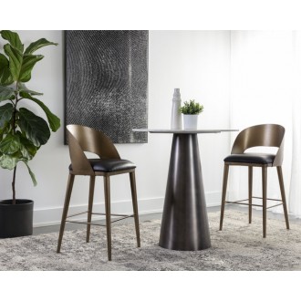 Sunpan Dezirae Barstool - Antique Brass - Charcoal Black Leather