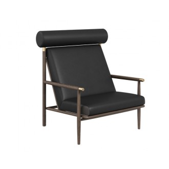 Sunpan Biko Lounge Chair - Black Leather - Front Side Angle