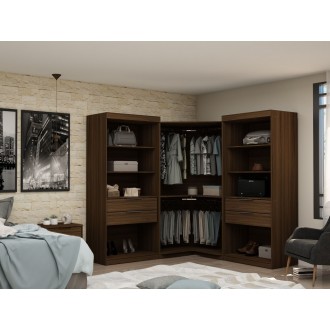 Manhattan Comfort Mulberry Open 3 Sectional Modern Wardrobe Corner Closet with 4 Drawers - Set of 3 in Brown