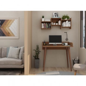 Manhattan Comfort Hampton 35.43 Home Office Desk with Solid Wood Legs 