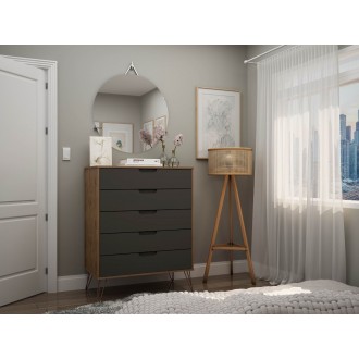 Manhattan Comfort Rockefeller 5-Drawer Tall Dresser with Metal Legs In Grey