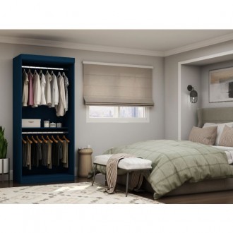 Manhattan Comfort Mulberry 35.9 Open Double Hanging Modern Wardrobe Closet with 2 Hanging Rods in Tatiana Midnight Blue