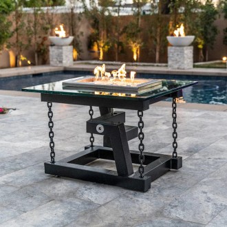 The Outdoor Plus Newton Powder Coated Fire Pit with Chain Support