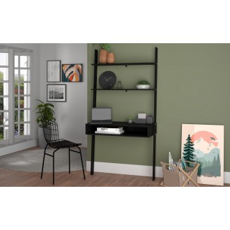 Manhattan Comfort Cooper Ladder Desk with 2 Floating Shelves in Black