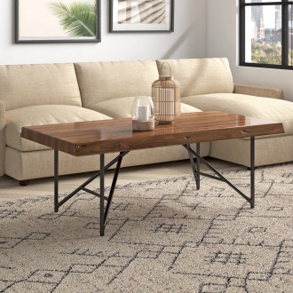 Alpine Furniture Live Edge Coffee Table in Light Walnut - Lifestyle Close-up