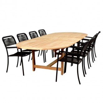 Amazonia Oosterdam 9 Piece Teak Double Extendable Rectangular Patio Dining Set - White BG