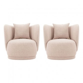 Manhattan Comfort Contemporary Siri Linen Weave Accent Chair with Pillows In Wheat - Set of 2