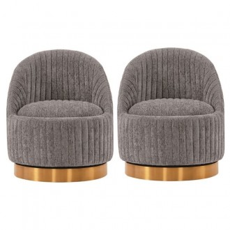 Manhattan Comfort Modern Leela Swivel Chenille Accent Chair In Grey - Set of 2