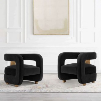 Manhattan Comfort Modern Amirah Velvet Accent Chair In Black - Set of 2