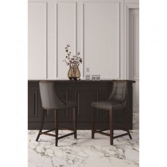Manhattan Comfort Fifth Avenue Faux Leather Counter Stool in Pebble Grey