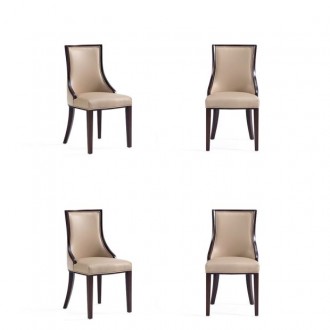 Manhattan Comfort Grand Faux Leather Dining Chair in Tan with Beech Wood Frame (Set of 4)