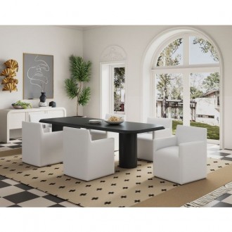 Manhattan Comfort Anna Modern Square Faux Leather Dining Armchair in Cream Full Set