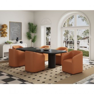 Manhattan Comfort Anna Modern Round Faux Leather Dining Armchair in Saddle