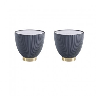 Manhattan Comfort Modern Anderson End Table 2.0 Upholstered in Leatherette with Ceramic Faux Marble Tabletop - Set of 2 Grey