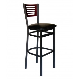 Espy Slotted Wood Back Barstool In Steel Frame And Sand Black Finish