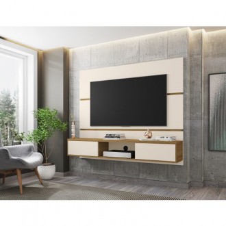 Manhattan Comfort Vernon 62.99 Floating Wall Entertainment Center in Off White and Cinnamon