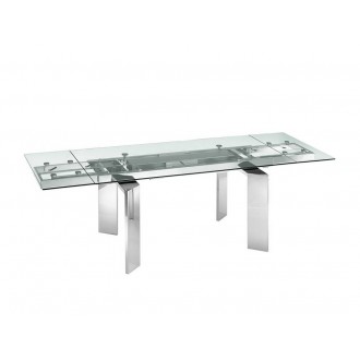 Casabianca ASTOR Manual Frame Dining Table In Clear Glass With Polished Stainless Steel Base