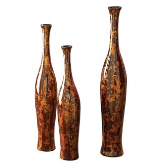 Howard Elliott Mottled Red & Gold Ceramic Vase Set