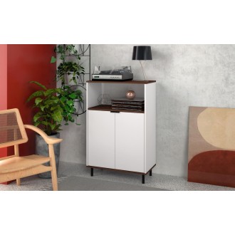 Manhattan Comfort Mosholu Accent Cabinet with 3 Shelves in White and Nut Brown