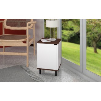 Manhattan Comfort Mosholu Nightstand with 2 Shelves in White and Nut Brown