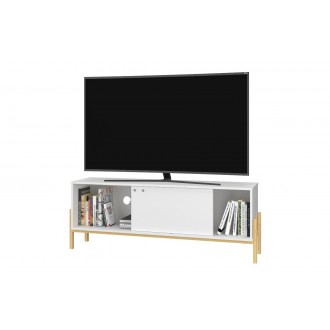 Manhattan Comfort Bowery 55.12 TV Stand with 2 Shelves in White and Oak