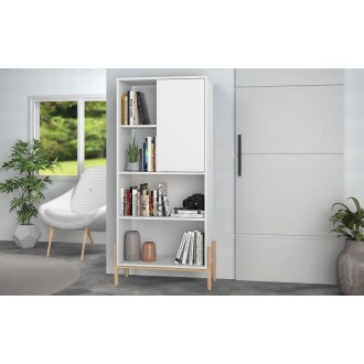 Manhattan Comfort Bowery Bookcase with 5 Shelves in White and Oak