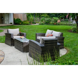 Alfresco Home Baily All Weather Wicker 4 Piece Love Seat Set with Sunbrella Cushions - Lifestyle