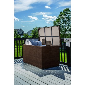 Alfresco Home Medium Sicuro Wicker Cushion Storage Box With Hydraulic Lid - Lifestyle Opened