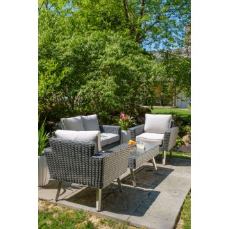Alfresco Home Castlewood All Weather Wicker 4 Piece Seating Group with Cushions - Lifestyle