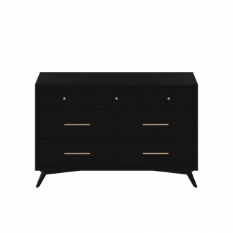 Alpine Furniture Flynn Mid Century Modern 7 Drawer Dresser, Black - Front Angle