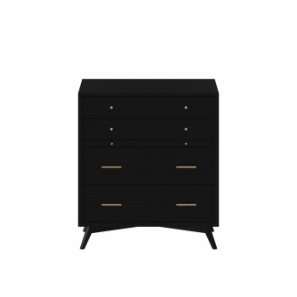 Alpine Furniture Flynn Mid Century Modern 4 Drawer Multifunction Chest w/ Pull Out Tray, Black - Front Angle
