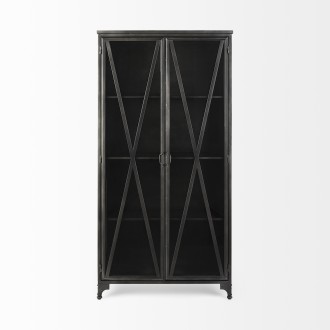 Mercana Poppy II 73.8" H Black Metal With Glass Door Display Cabinet Front