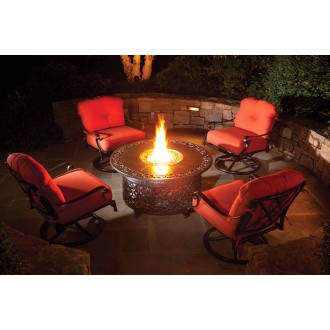  Alfresco Home Bellagio 48" Round Cast Aluminum Gas Fire Pit/Chat Table with Glacier Ice Firebeads - Lifestyle