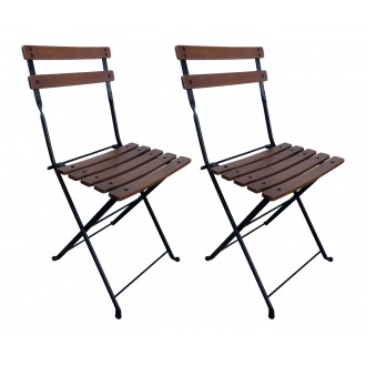 French Café Bistro Folding Side Chair W/ European Chestnut Wood Slats